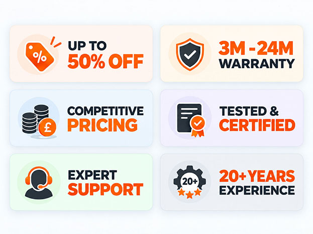 Replacement engine benefits including up to 60 percent savings, 6 month to 2 year warranty, competitive pricing, tested and certified engines, expert support and over 15 years of experience